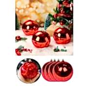 4'lü 10cm Yılbaşı Kırmızı Çam Ağaçı Top Süs Büyük Boy Yeni Yıl Noel Dekoratif Parlak Cici Top Süs