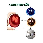 4'lü 10cm Yılbaşı Renkli Karışık Çam Ağaçı Top Süs Büyük Boy Yeni Yıl Noel Dekoratif Parlak