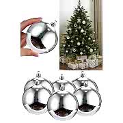 6 Adet Büyük Boy Gümüş Gri Yılbaşı Çam Ağaçı Süsü Yeni Yıl Noel Dekor Parlak Cici Top Süs 6cm