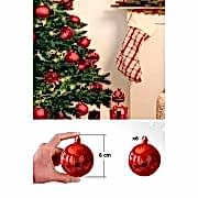 6'lı 8 Cm Yılbaşı Kırmızı Çam Ağaçı Süsü Parlak Büyük Boy Cici Top Süs Yeni Yıl Cam Ağaçı Topu