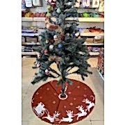 Beyaz Geyik Desenli Kırmızı Yılbaşı Ağacı Örtüsü Dekoratif Çam Ağaç Eteği Altlığı Süsü