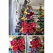 Kırmızı Simli Büyük Boy Yılbaşı Çam Ağacı Simli Süs Eva Fiyonk Kurdele Dekor Ağaç Kapı Süsü 25x25 Cm