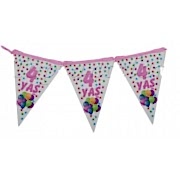 1 Adet 10 Bayraklı 4 Yaş Bayrak Flama Pembe Kız 2. 2 Metre Doğum Günü