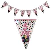 1 Adet 10 Bayraklı 5 Yaş Bayrak Flama Pembe Kız 2.2 M Doğum Günü