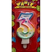 Renkli 3 Yaş Rakam Mum, Doğum Günü Pasta Malzemesi 