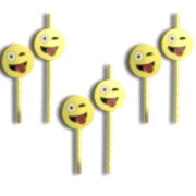 1 Adet 6lı Emojili Beyaz Benekli Sarı Parti Pipeti
