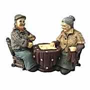 1 Adet Dama Oynayan Nine-Dede Ahşap Görünümlü Ev Hediyesi İlginç Güzel Biblo