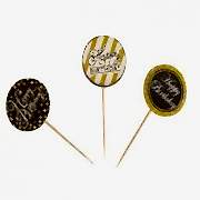 20 Adet Gold Happy Birthday Yazılı Sunum Kürdanı Parti Malzemesi