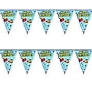 Happy Birthday Yatay Yazı Bayrak Flama Mavi Süsleme Malzemeleri