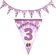 1 Adet Kız Pembe 3. Yaş Günüm Yazılı Doğum Günü Parti Flaması
