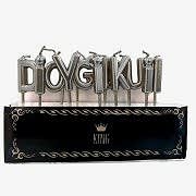 1 Adet Mat Gümüş Gri İyi Ki Doğdun Mum, Şık Yetişkin Pasta Mumu