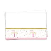 1 Adet Pembe Happy Birthday 1 Yaş Baskılı 120cmx180cm Masa Örtüsü