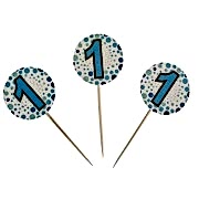 20 Adet 1 Yaş Sunum Kürdanı Mavi Doğum Günü Parti Erkek Ucuz Konsept