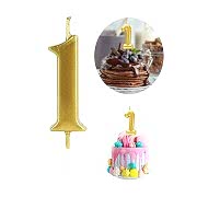 1 Yaş Gold Rakam Mum, Parlak Altın Rengi Doğum Günü Mumu Sarı Yaldızlı Pasta Mumu