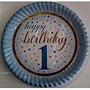 1 Yaş Mavi 8 Adet Yıldızlı Happy Birthday Tabak Parti Tabağı