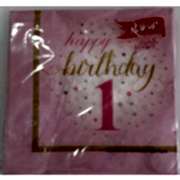 1 Yaş Pembe 20 Adet Yıldızlı Happy Birthday Peçete Parti Peçetesi