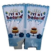 10 Adet Erkek Mavi İyi Ki Doğdun Baskılı Mısır, İkram Kutusu