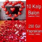 10 Kalp Balon + 250 Yapay Gül, Kalpli Balon ve Gül Yaprakları