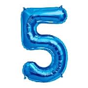 100 cm Mavi 5 Rakam Folyo Balonu, Sayı Büyük Boy Helyumla Uçan
