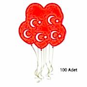100 lü Bayrak Balon Türk Bayraklı Balon Ay Yıldız Kırmızı Balon