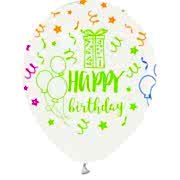 12 Ad Happy Birthday Floresan Şeffaf Balon Fosforlu Helyumla Uçan