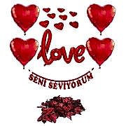 14 Şubat Sevgililer Günü Balonlu Gül Yapraklı Süsleme Hediye Seti