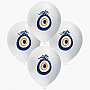 16 Adet Beyaz Nazar Boncuğu Baskılı Balon Ucuz