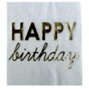 16 Adet Beyaz Üzeri Gold Happy Birthday Yazılı Peçete 