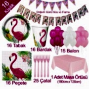 16 Kişi Flamingo Konsepti Parti Malzemeleri Doğum Günü Süs Seti