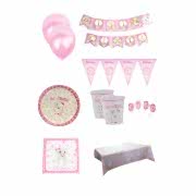16 Kişilik Pembe Ilk Diş Buğdayı Kız Parti Seti Süsleme Paketi