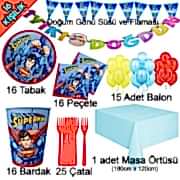 16 Kişilik Superman Temalı Doğum Günü Paketi, Tabak Bardak Çatal