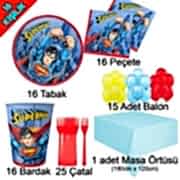 16 Kişilik Superman Temalı Doğum Günü Seti, Süpermen Tabak Bardak