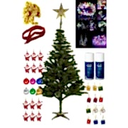 180 Cm Yılbaşı Çam Ağaç Seti 10 Metre Pilli Rgb Led Işıklı, Tepe Yıldızı 33 Parça Süs, 2 Kar Spreyi