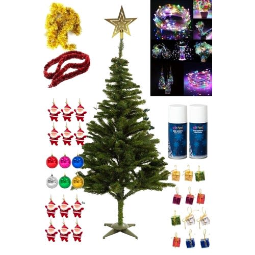 180 Cm Yılbaşı Çam Ağaç Seti 10 Metre Pilli Rgb Led Işıklı, Tepe Yıldızı 33 Parça Süs, 2 Kar Spreyi 180 Cm Yılbaşı Çam Ağaç Seti 10 Metre Pilli Rgb Led Işıklı, Tepe Yıldızı 33 Parça Süs, 2 Kar Spreyi
