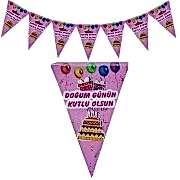 2 m Pembe Bayraklı Doğum Günün Kutlu Olsun Flama, Parti Malzemesi