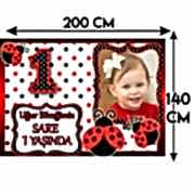 2 Metre Dev Boy Mucize Uğur Böceği Afişli Pankart, Kara Kedi