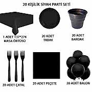 20 Kişilik Siyah Doğum Günü Parti Malzemeleri Konsepti
