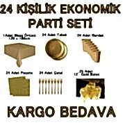 24 Kişi 12 Parça Altın Sarısı Gold Parti Malzemeleri Seti Konsept