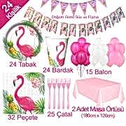 24 Kişi Flamingo Temalı Parti Malzemeleri Doğum Günü Süs Paketi