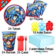 24 Kişilik Superman Temalı Doğum Günü Seti, Tabak Bardak Çatal