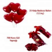 25 Kalp Balon + 700 Kuru Gül, Kalpli Balon ve Gül Yaprakları