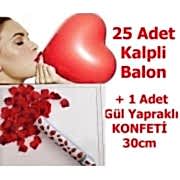 Sevgiliye Sürpriz Doğum Günü 25 Kalp Balon + 30 cm Gül Konfeti 