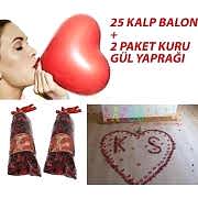 25 Kalpli Balon,700 Gül yaprağı sevgiliye hediye sevgililer günü sepeti