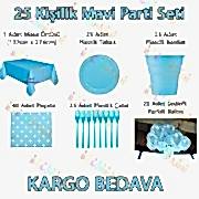 25 Kişilik Açık Bebek Mavisi Doğum Günü Parti Malzemeleri Konsept Seti Süs
