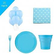 25 Kişilik Açık Mavi Bebek Ucuz Ekonomik Parti Malzemeleri doğumgünü seti