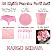 25 Kişilik Açık Şeker Pembe Doğum Günü Parti Malzemeleri Konsepti Süs