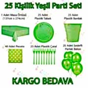 25 Kişilik Yeşil Doğum Günü Parti Malzemeleri Konsepti Süs Seti