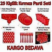 25 Kişilik Kırmızı Doğum Günü Parti Malzemeleri Konsept Seti Süs