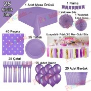 25 Kişilik Mor-Lila Doğum Günü Konsepti Parti Malzemeleri Paketi 
