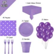 25 Kişilik Mor-Lila Konsepti, Doğum Günü Partisi Süsleme Seti